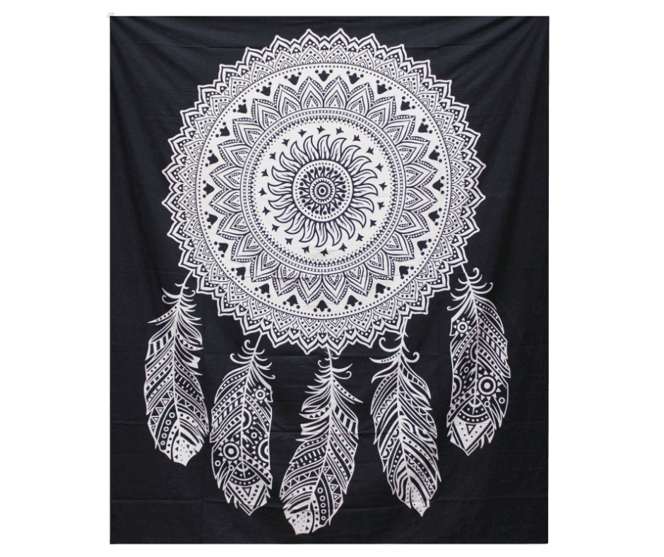 Mustavalkoinen puuvillainen päiväpeite / seinätekstiili 200 × 230 cm 2