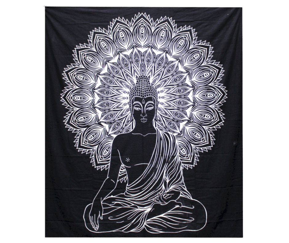 Mustavalkoinen puuvillainen päiväpeite / seinätekstiili 200 × 230 cm 3