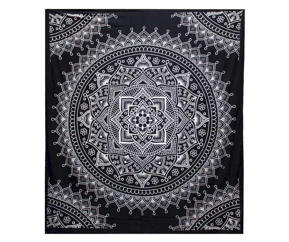 Mustavalkoinen puuvillainen päiväpeite / seinätekstiili 200 × 230 cm 5