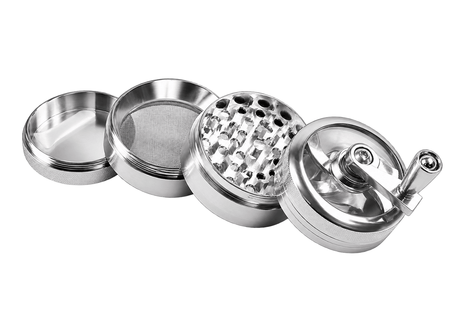 Hopeanvärinen veivigrinderi 63 mm 4-osainen
